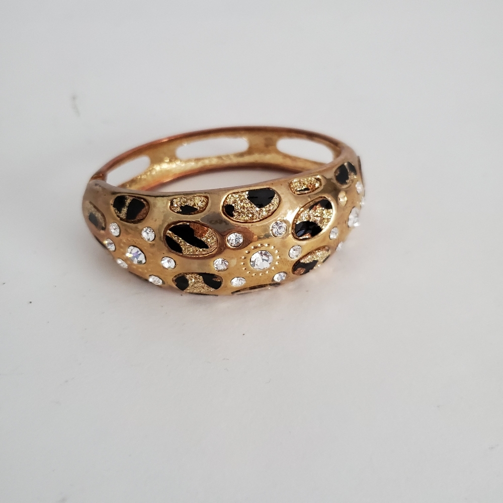 Black and Gold Leopard Print Cuff Bracelet